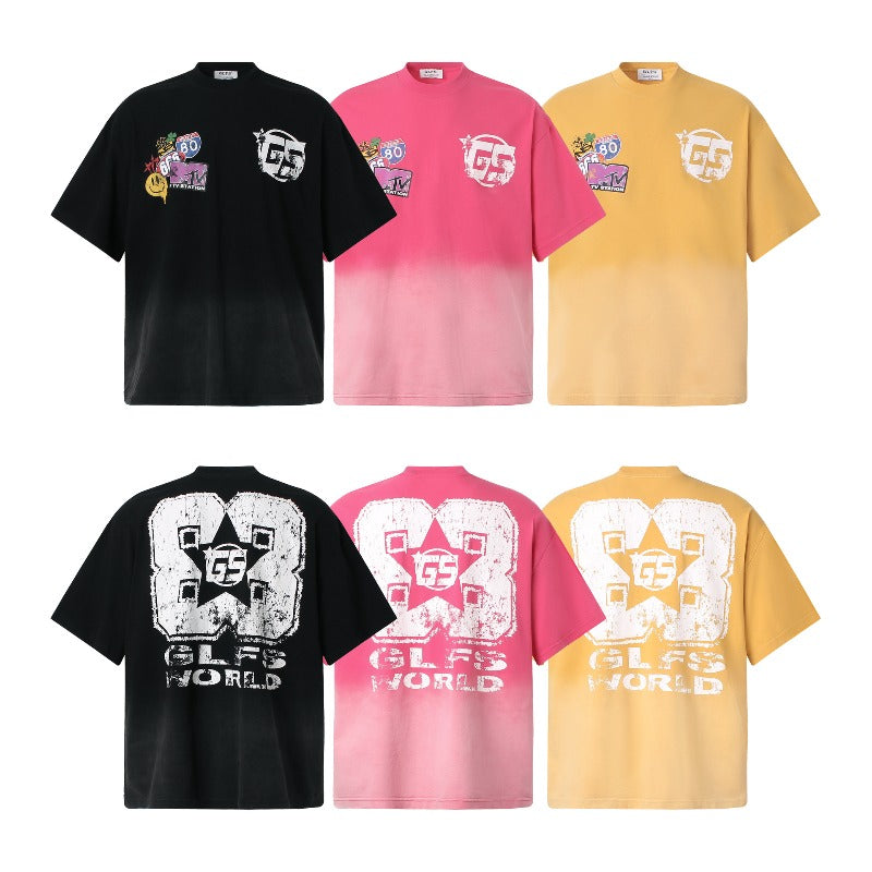 Men t shirt t american street summer neutral washed spoof picture classy sense design men's loose short-sleeved t-shirt