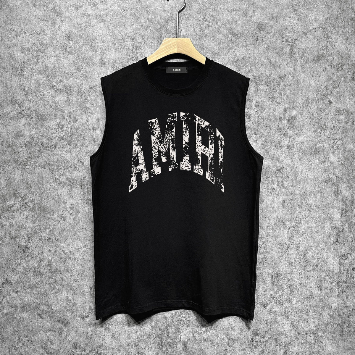 Amiri tank top with cracked curved letter cut outprinting