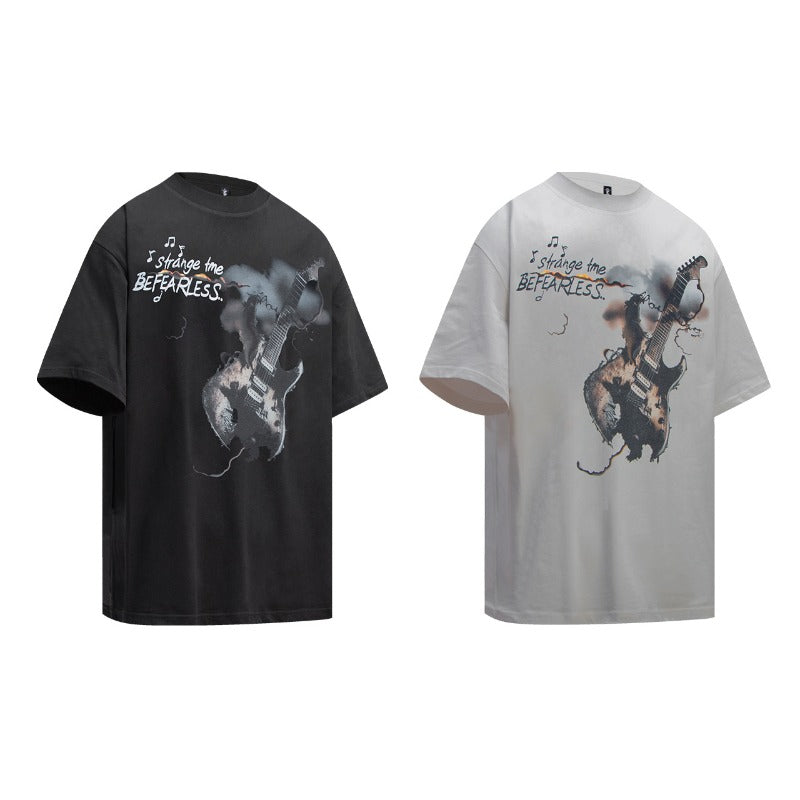 Men's t-shirt - american street style summer couple's d guitar graphic design - premium quality men's loose fit short sleeve tee
