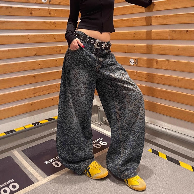 Women jeans gradual change leopard print women summer high waist