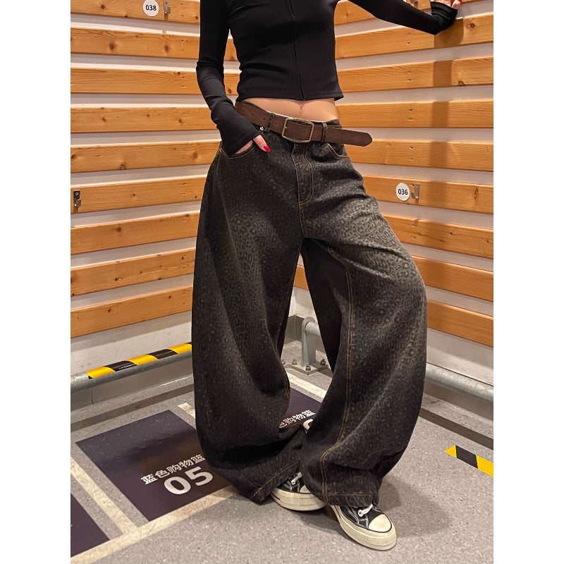 Women jeans gradual change leopard print women summer high waist