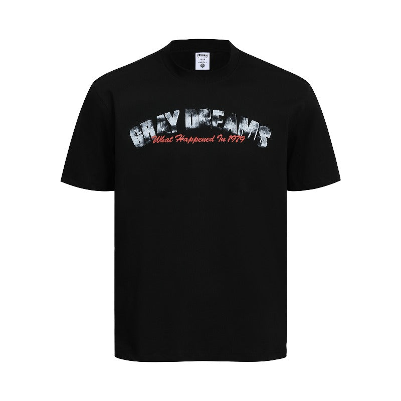 Men's t-shirt - american retro couple style streetwear d letter print design - men's crew neck slim fit short sleeve t-shirt
