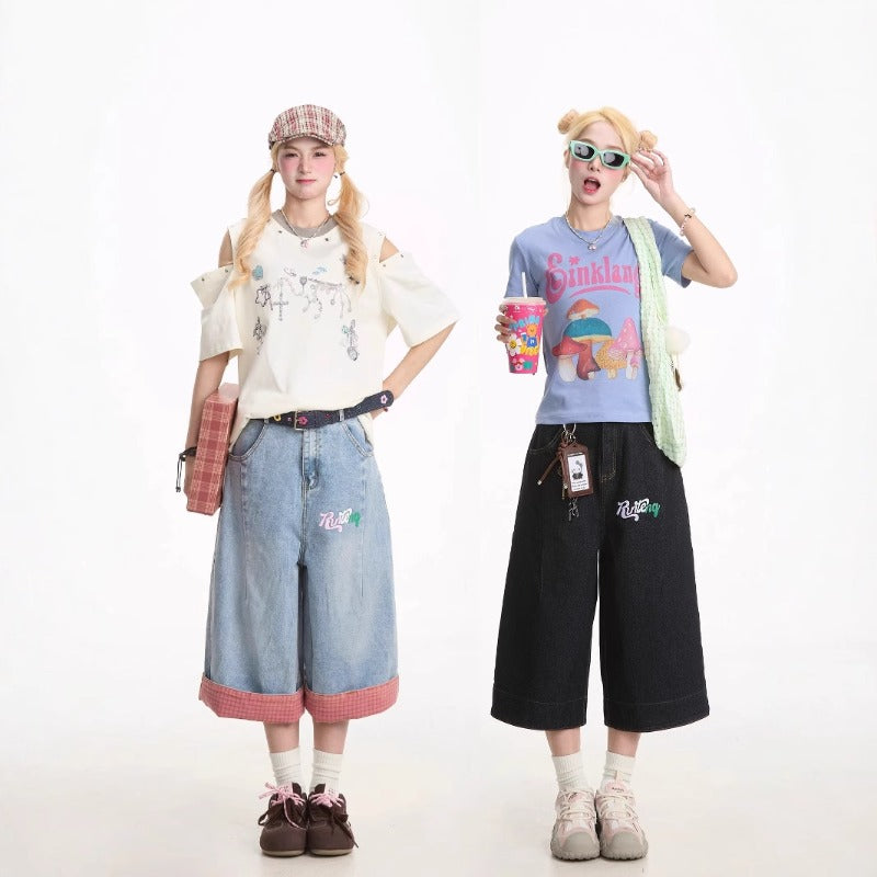 Women jeans retro women's high waist cropped jeans