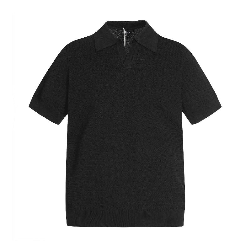 Men t shirt mfy american street niche style deconstructed short-sleeved tclassy lapel design men's slightly loose knitting shirt