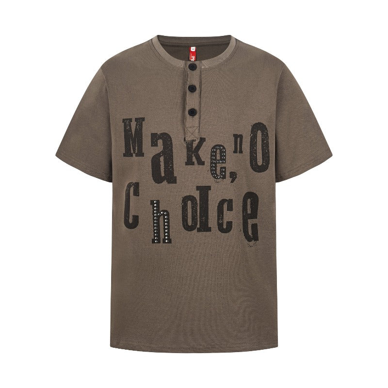 Men's t-shirt - american retro street style, unisex print graphic, faux two-piece design, high street fit, short sleeve tee