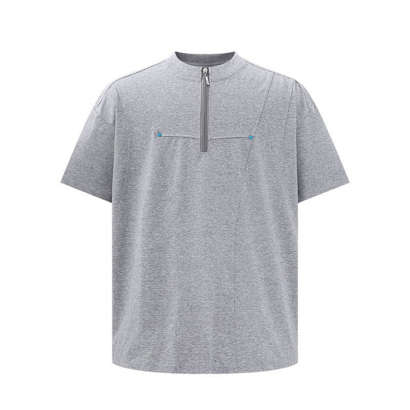 Men's t-shirt - american style, unisex, summer streetwear, high-end, deconstructed zipper design, relaxed fit, crew neck short sleeve tee