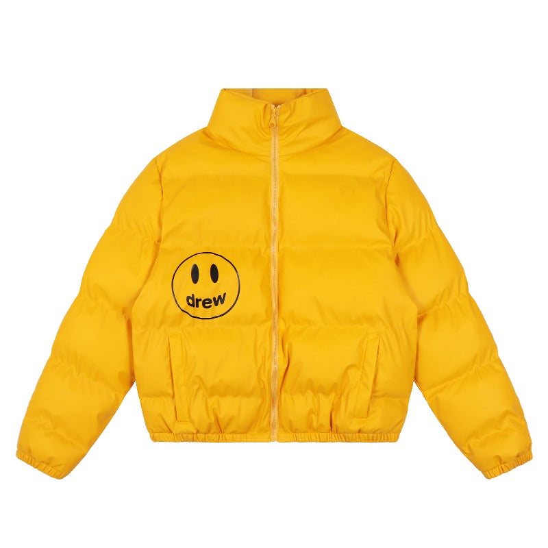 Drew house jacket fall and winter d@ew smiley letter pure color stand collar cotton outwear