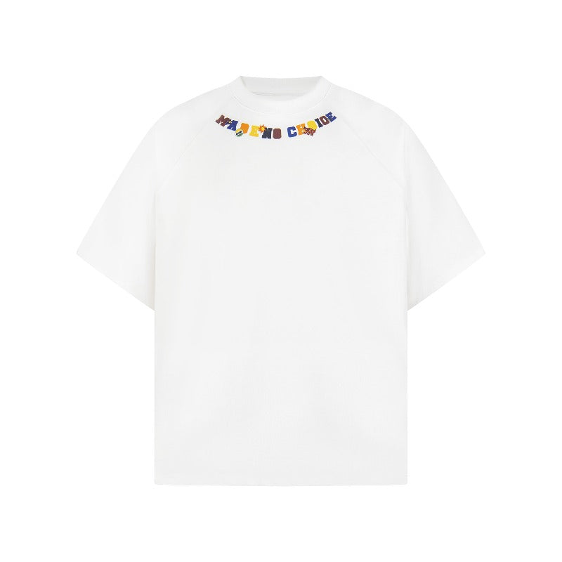 Men t shirt american retrog double yarn neutral style towel embroidered half sleeve design men's high street loose short sleeve t-shirt