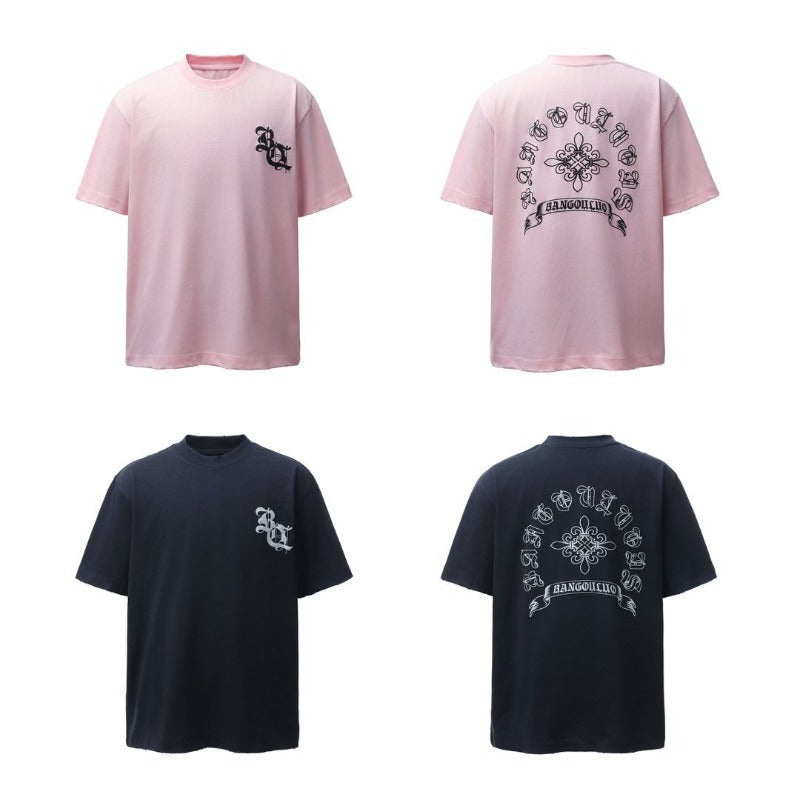 Men's t-shirt - american retro heavyweight double yarn logo print design, crew neck, high street style, relaxed fit short sleeve tee