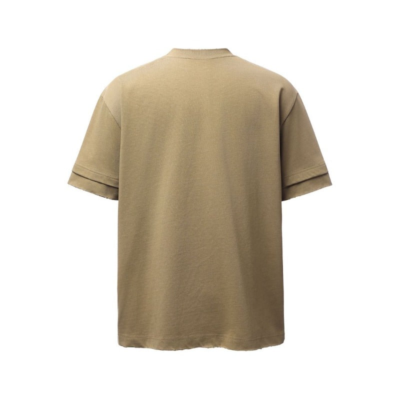 Men's t-shirt: american retro heavyweight double yarn hand-painted deconstructed design, high street oversized short sleeve tee