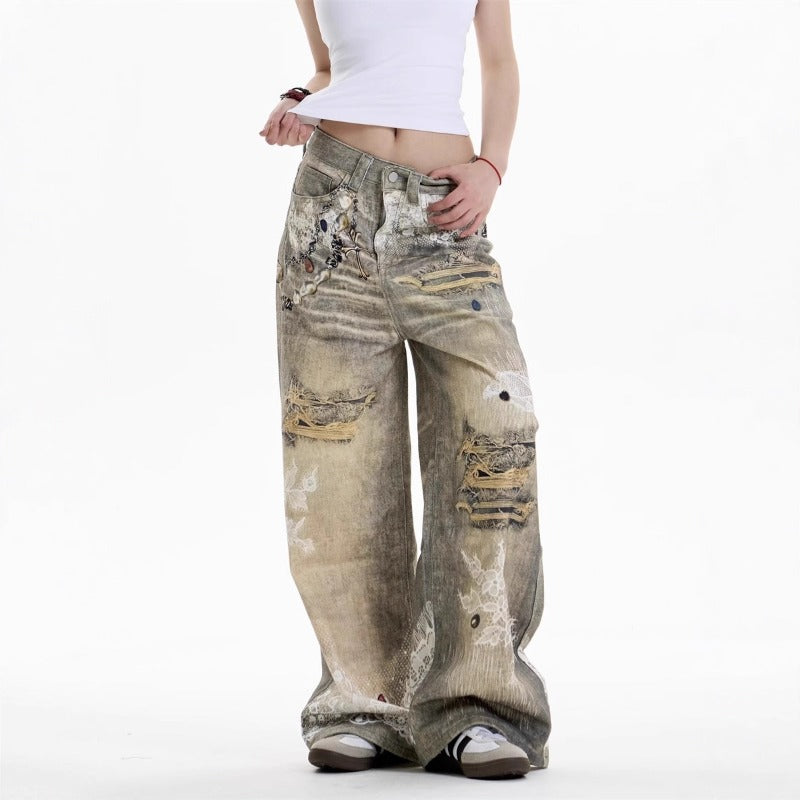 Women Jeans Retro Women Straight Loose