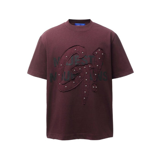 Men's t-shirt - american retro heavyweight double yarn letter patch print design - men's high street oversized short sleeve tee