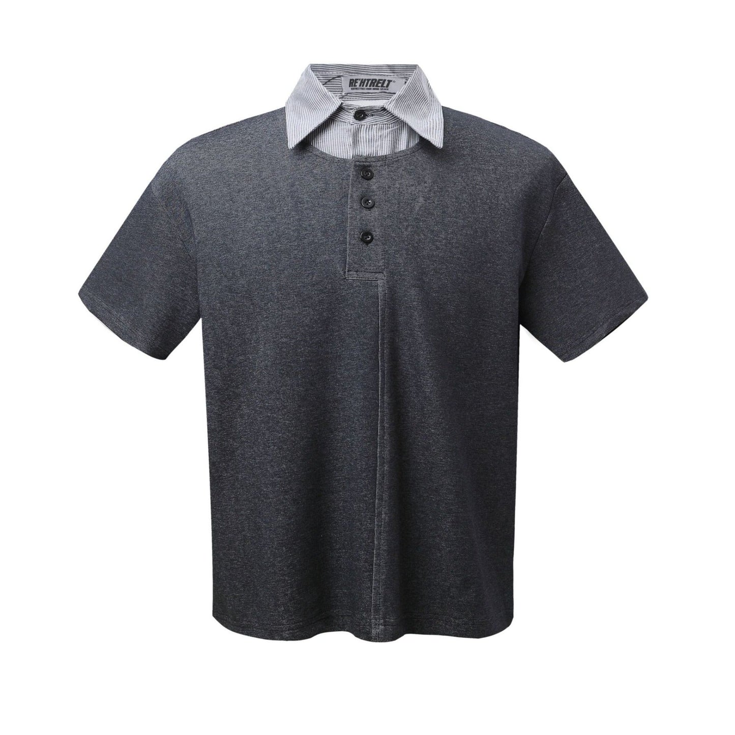 Unisex T-shirts Splicing Striped Lapel Design