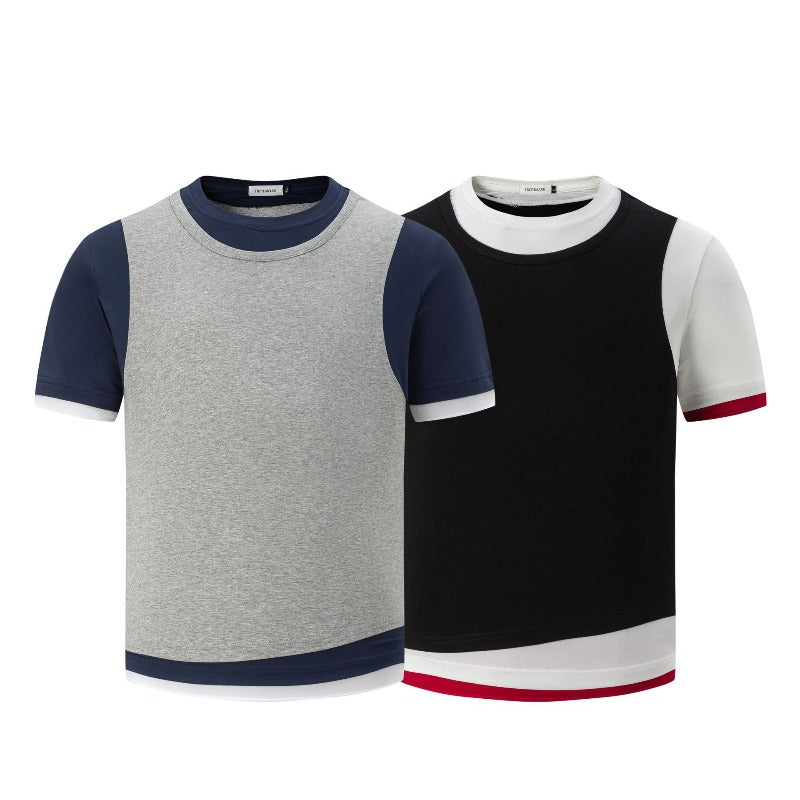 Men's t-shirt: american street style, unisex, premium summer faux two-piece design, slim fit short sleeve tee