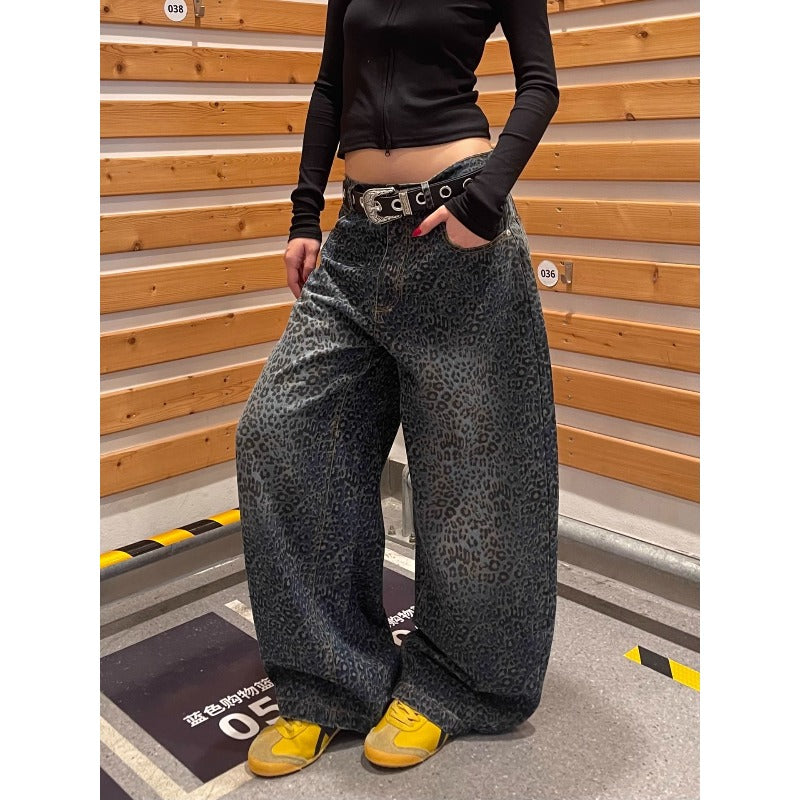 Women jeans gradual change leopard print women summer high waist