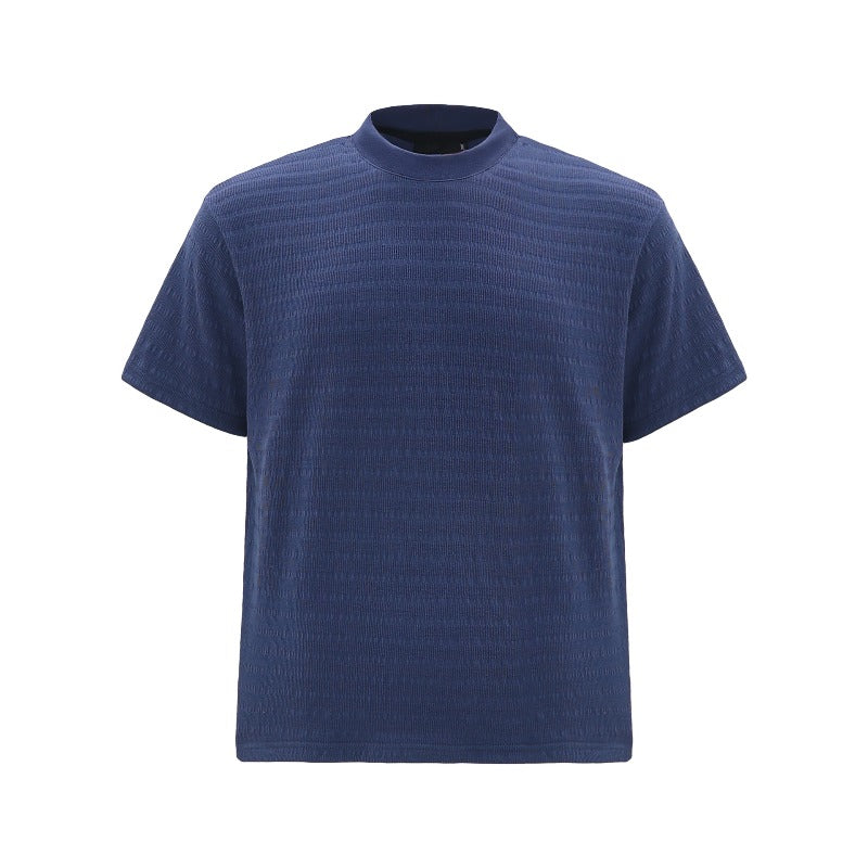 Men's t-shirt - vintage unisex style, textured micro-stretch fabric, solid color design, men's high street slim fit short sleeve tee