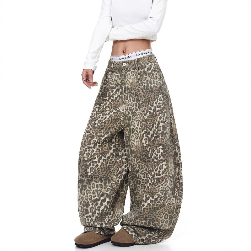 Women's Jeans Vintage Loose Y2K Leopard Jeans Women