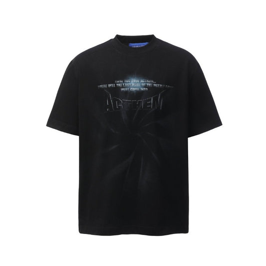 Men's t-shirt - american retro heavyweight double yarn high-quality high street washed distressed printed men's loose fit short sleeve t-shirt