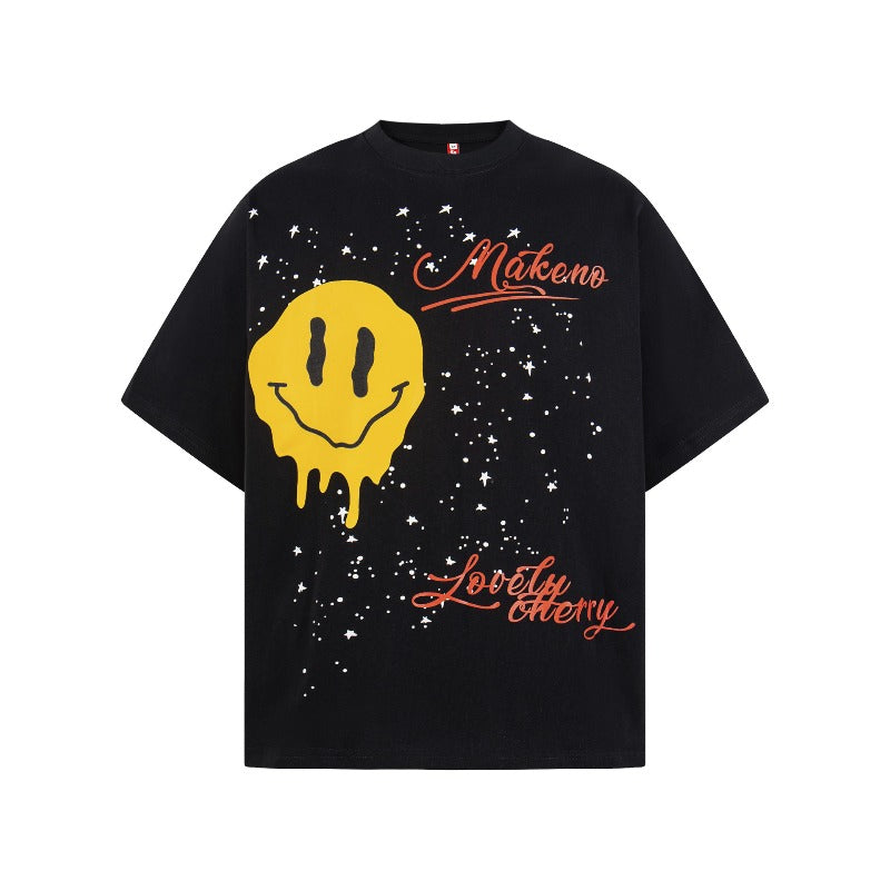Men's t-shirt - american retro unisex smiley face print short sleeve design - men's high street loose fit tee