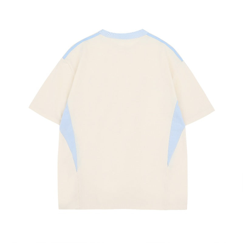 Men's t-shirt - american street style summer patchwork premium logo graphic design - men's loose fit short sleeve tee