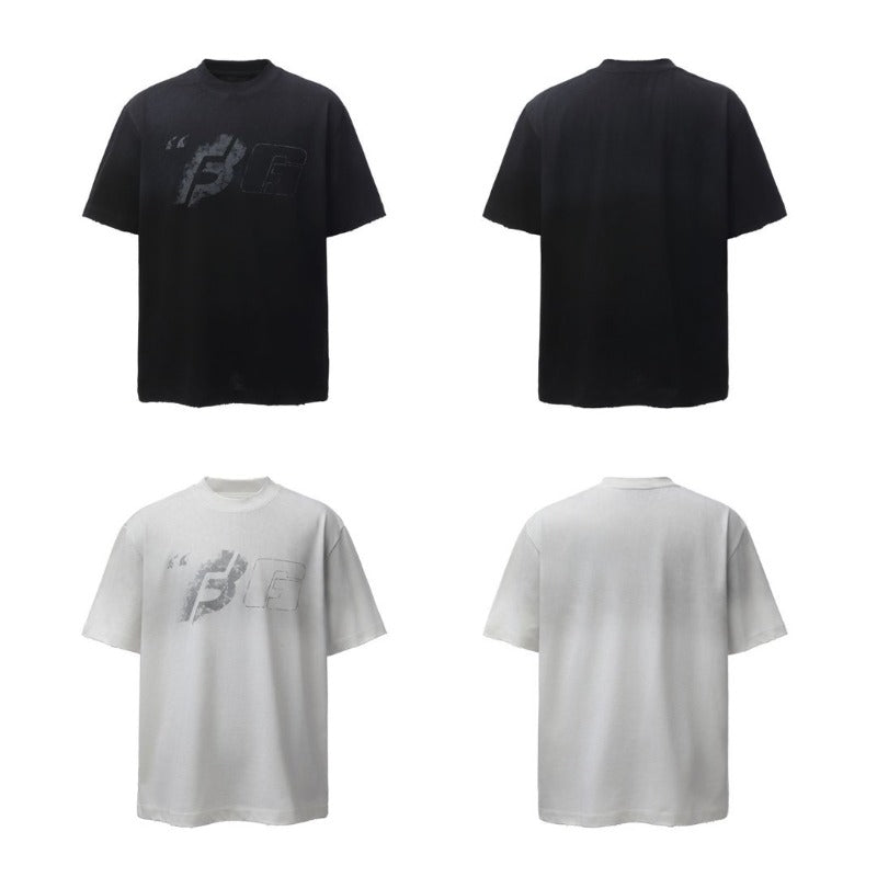 Men's t-shirt - american retro heavyweight double yarn washed & distressed print design - men's high street oversized short sleeve tee
