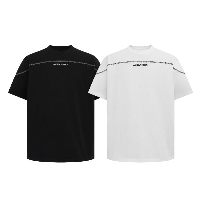 Men's t-shirt: american streetwear summer unisex premium logo embroidery design, men's loose fit short sleeve tee