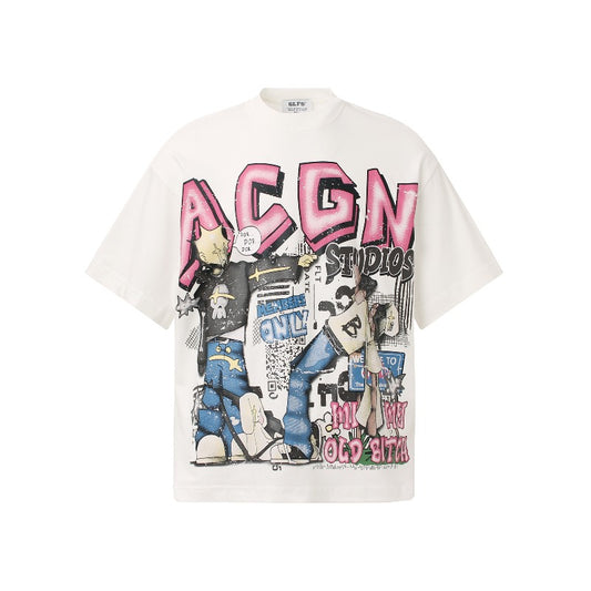Men's t-shirt - american streetwear summer subculture hip-hop unisex high-end cartoon design loose fit short sleeve tee
