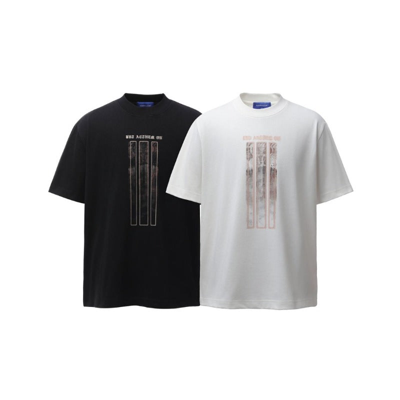 Men's t-shirt - american retro heavyweight double yarn high-quality streetwear graphic print high street men's loose fit short sleeve tee