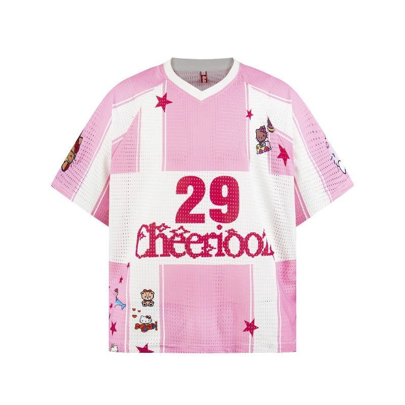 Men's t-shirt - american retro unisex patchwork print breathable jersey short sleeve design - men's high street loose fit tee