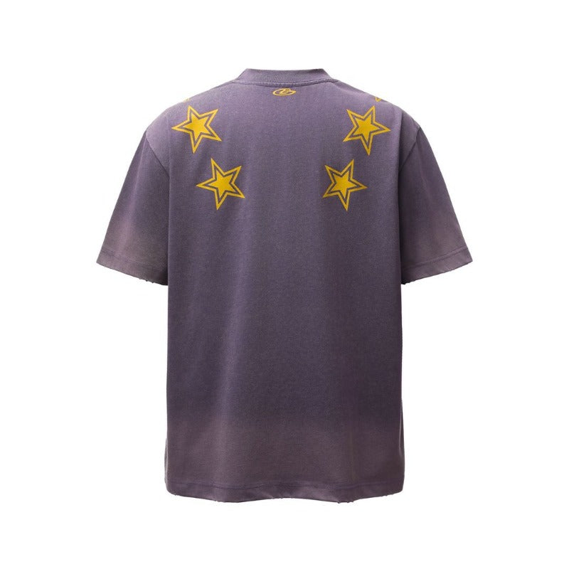 Men's t-shirt - american retro heavyweight double yarn printed letter design crew neck high street loose fit short sleeve tee