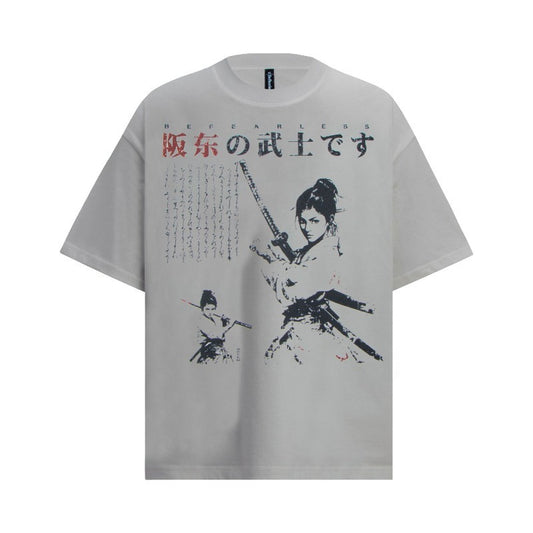 Men's t-shirt - american streetwear summer retro anime girl samurai design - premium quality loose fit short sleeve tee