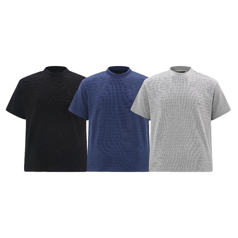 Men's t-shirt - vintage unisex style, textured micro-stretch fabric, solid color design, men's high street slim fit short sleeve tee