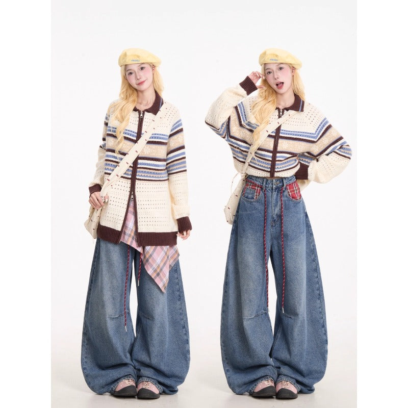 Women jeans [with waist cord] women's high waistretro