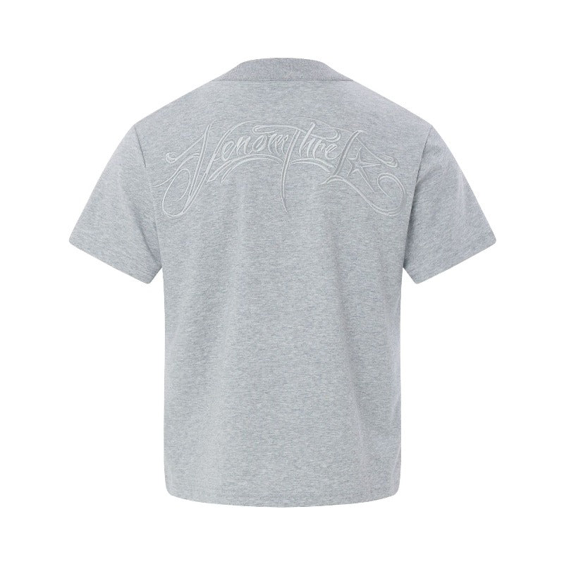 Men's t-shirt - american retro unisex air layer solid color embroidered design - men's high street slim fit short sleeve tee
