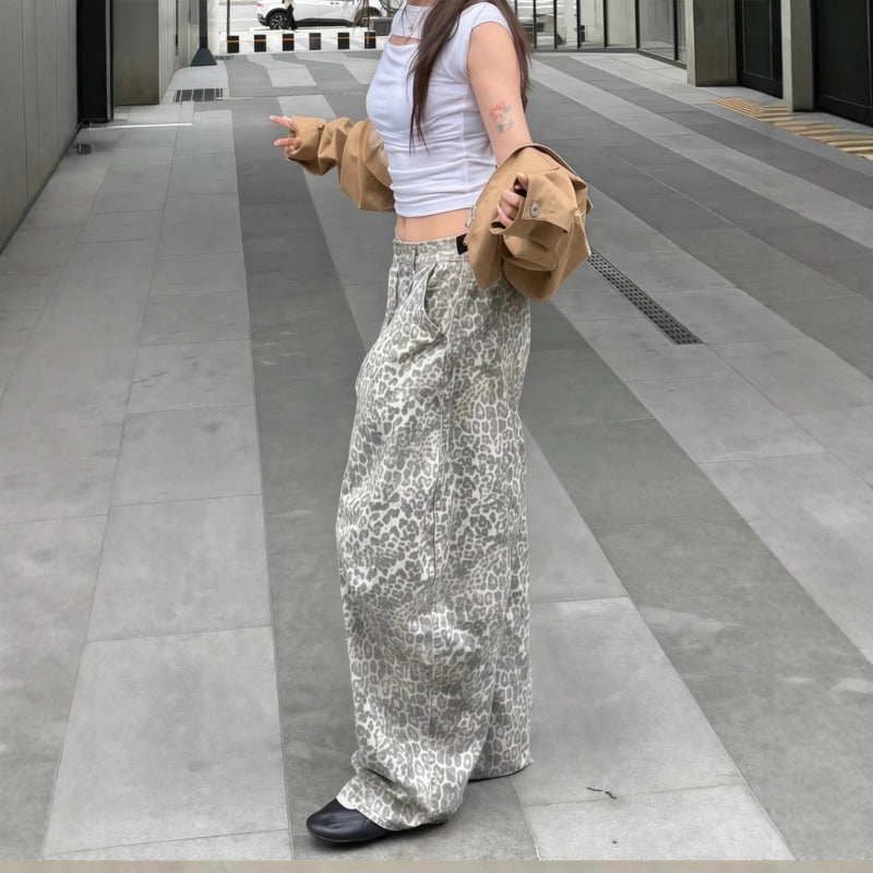 Women's jeans leopard print women's trousers