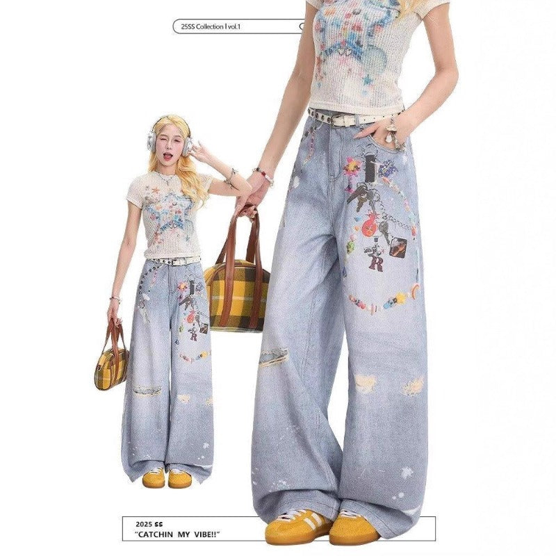 Women jeans summerfloralsprintingretro