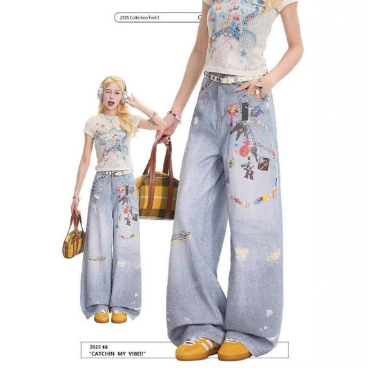Women jeans summerfloralsprintingretro