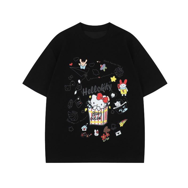 Men's t-shirt - american street style, summer unisex, premium feel, cartoon hello kitty design, men's loose fit short sleeve tee