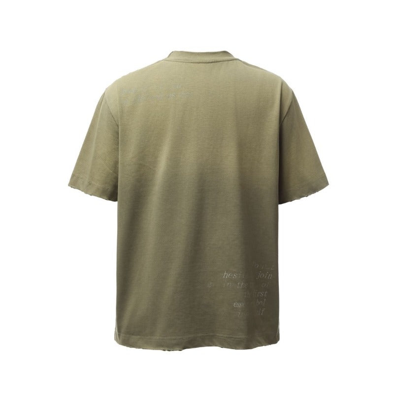 Men's t-shirt - american retro heavyweight double yarn distressed print design, men's high street oversized short sleeve tee