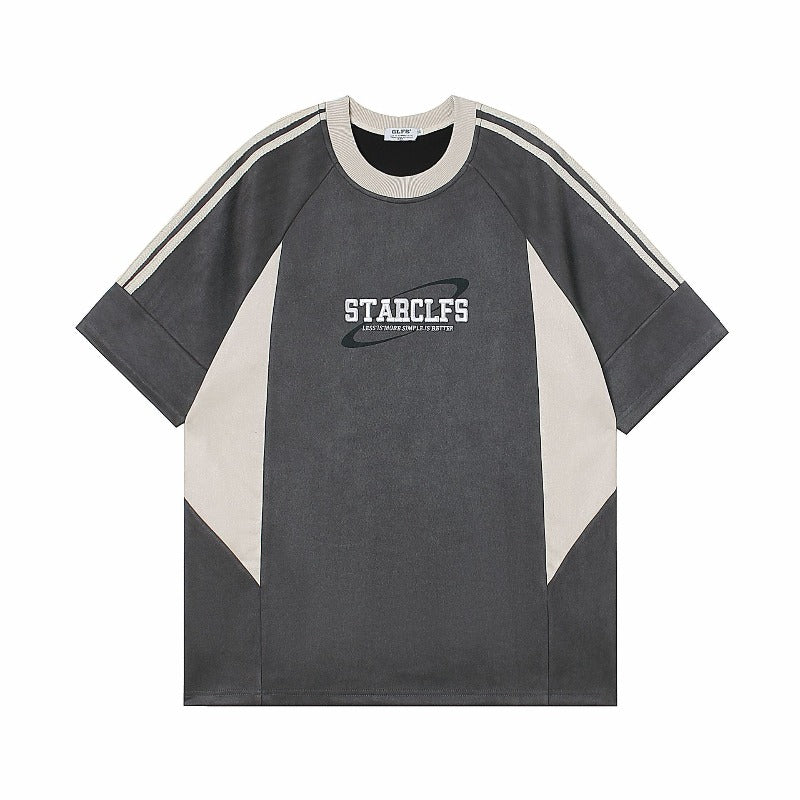 Men's jt american streetwear summer suede letter embroidery premium design loose fit short sleeve t-shirt