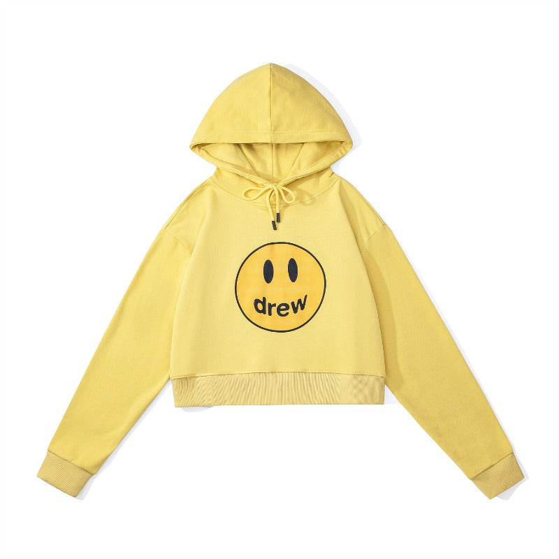 Drew house hoodie - early autumn d@ew smiley face letter print cropped hoodie (women's)