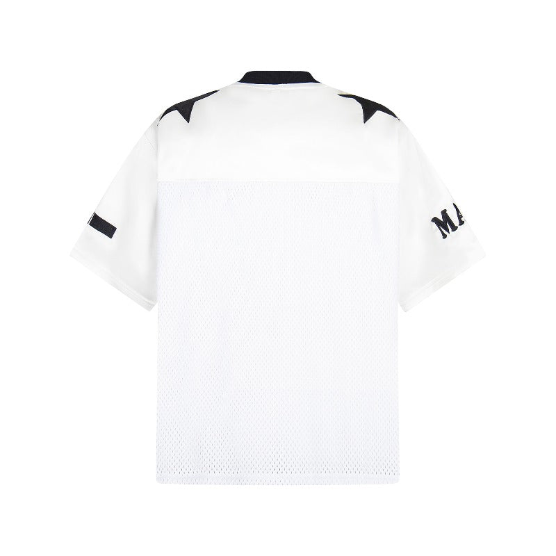 Men's t-shirt - american retro unisex patchwork leather breathable basketball jersey style short sleeve design - high street loose fit t-shirt