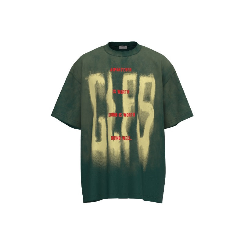 Men t shirt jt american retrocouple street tide washed color letter picture design high street men's loose round neck t-shirt