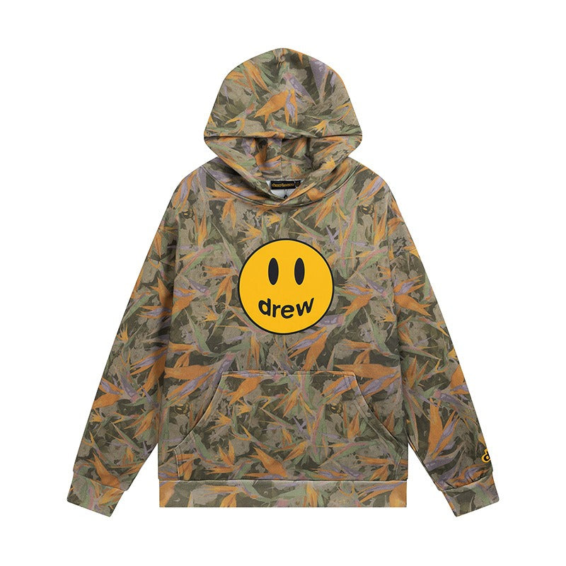 Drew house hoodie early spring d@ew smiley letter plant leaf pattern pullover hooded sweatshirt