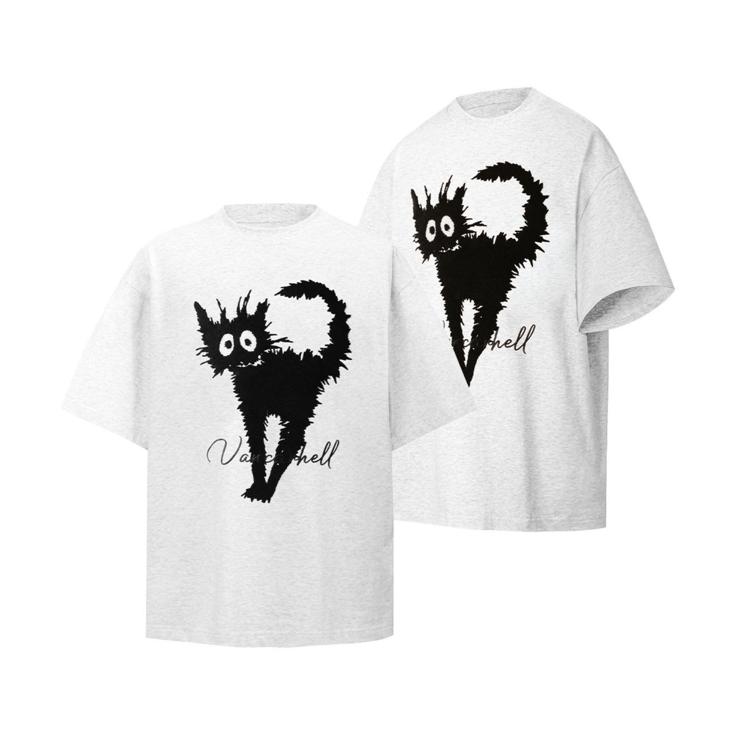 Unisex T-shirts Summer Towel Embroidered Cat Men's Loose Short Sleeve T-Shirt