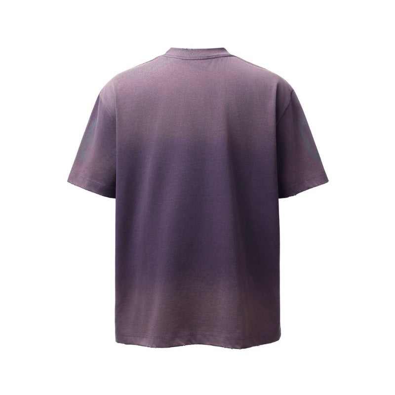 Men's t-shirt - american retro heavyweight double yarn distressed print design, men's crew neck high street loose fit short sleeve tee