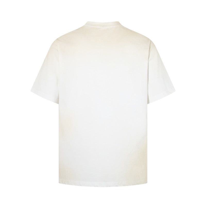 Men's t-shirt - american retro unisex washed spray-dye print design crew neck high street slim fit short sleeve tee