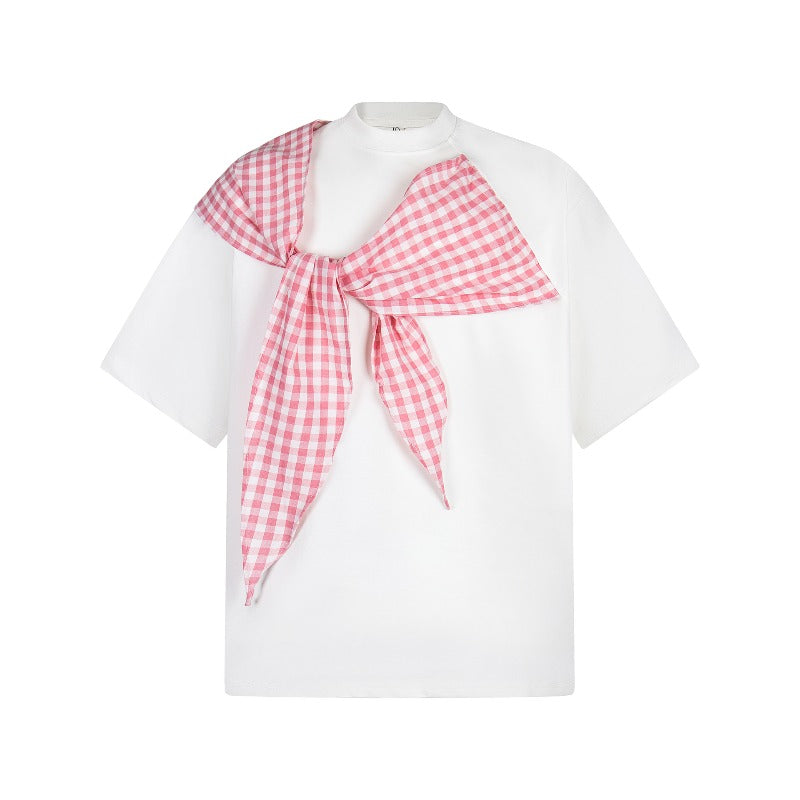 Men's t-shirt: american retro unisex style, double-yarn square scarf accent, short sleeve design, men's loose fit short sleeve t-shirt