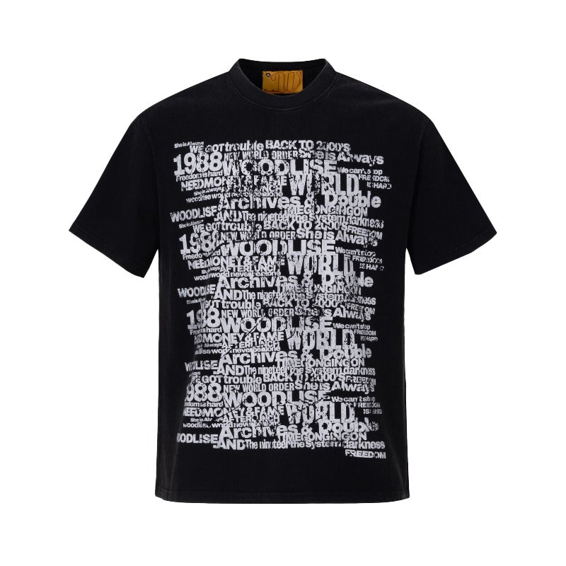 Men's t-shirt: wt american street style, unisex, premium feel, summer washed vintage letter design, men's crew neck, relaxed fit, short sleeve tee