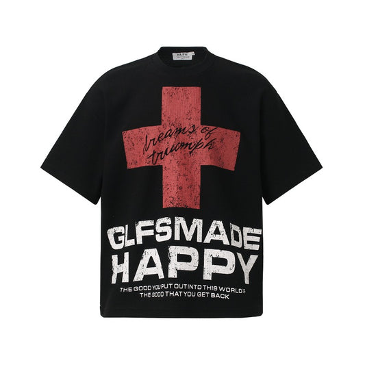 Men t shirt t american retrocouple street trendy waffle grids cross design high street men's loose round neck t-shirt